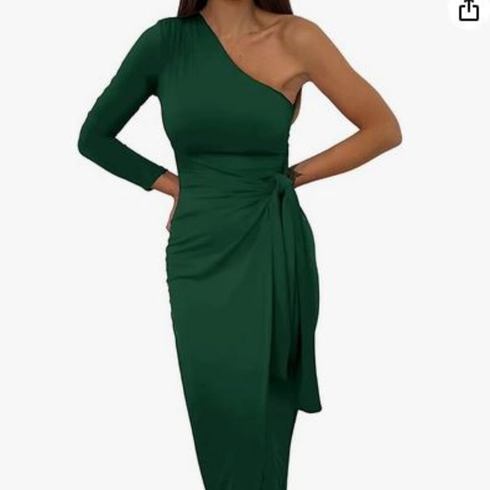 Cocktail Dress One Shoulder Faux Wrap Midi Dress Large NWOT